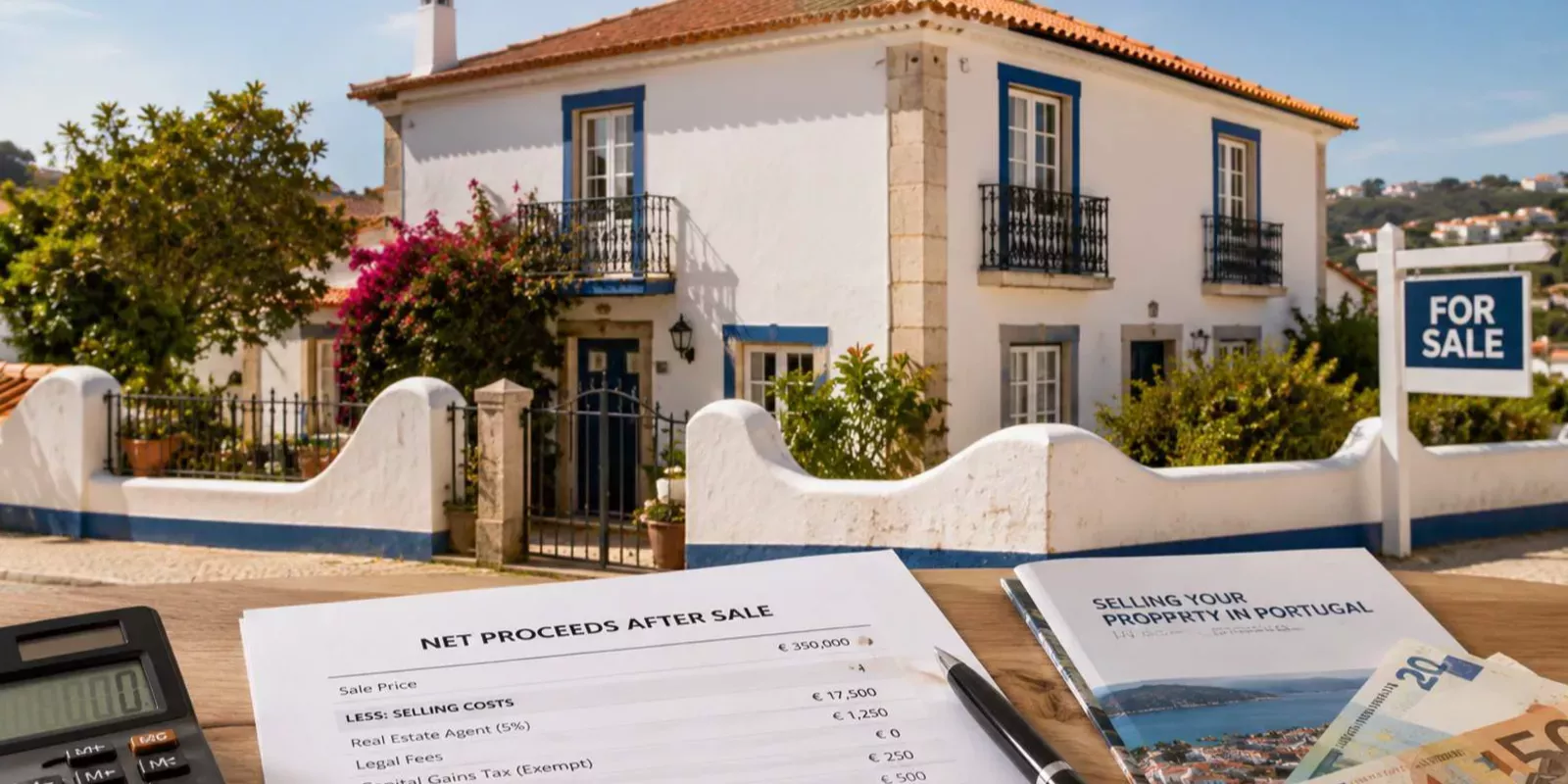 Typical Portuguese house with a net proceeds calculation for a property sale in Portugal.